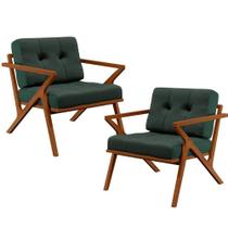 Kit 02 Poltronas Com Cintas Corano Laís Linho Verde Musgo