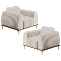 Kit 02 Poltronas Com Pés D'Ouro Molino D02 Linho Cru C-443 Kit 02 Poltronas Com Pés D'Ouro Molino D02 Linho Cru C-443
