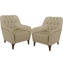 Kit 02 Poltronas Com Tachas Base Fixa Blenda M03 Bege Escuro