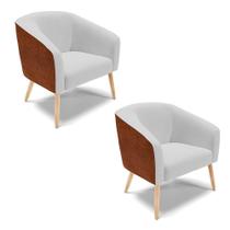 Kit 02 Poltronas Corano Nozes Com Linho Cinza Pés Palito Kit 02 Poltronas Corano Nozes Com Linho Cinza Pés Palito
