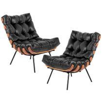 Kit 02 Poltronas Costela L04 Couro Preto
