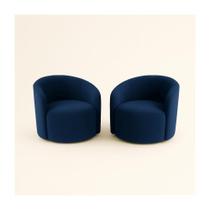 Kit 02 Poltronas Curva Orgânica Nature Gaia Suede Azul Marinho - Montanaris Decor