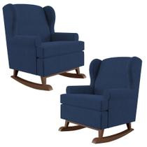 Kit 02 Poltronas De Amamentação Com Balanço Malu Base De Madeira P02 Suede Azul Marinho - Lyam Decor Kit 02 Poltronas De Amamentação Com Balanço Malu Base De Madeira P02 Suede Azul Marinho - Lyam Decor