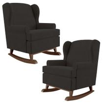 Kit 02 Poltronas De Amamentação Com Balanço Malu Base De Madeira P02 Suede Preto - Lyam Decor Kit 02 Poltronas De Amamentação Com Balanço Malu Base De Madeira P02 Suede Preto - Lyam Decor