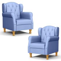 Kit 02 Poltronas de Amamentação e Descanso Pés Madeira Lucy P04 Sintético Azul - Mpozenato
