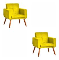 Kit 02 Poltronas Decor 04 Pés Palitos Aline Suede Amarelo