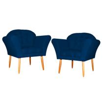 Kit 02 Poltronas Decorativa Amélia Pés Palito Suede Azul Marinho - DS Estofados