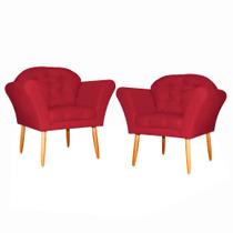 Kit 02 Poltronas Decorativa Amélia Pés Palito Suede Vermelho - DS Estofados