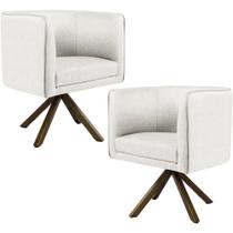 Kit 02 Poltronas Decorativa Base Giratória de Madeira Betina D02 Linho Bege C-443 - Lyam Decor