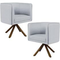 Kit 02 Poltronas Decorativa Base Giratória de Madeira Betina D02 Linho Cinza C-315 - Lyam Decor Kit 02 Poltronas Decorativa Base Giratória de Madeira Betina D02 Linho Cinza C-315 - Lyam Decor