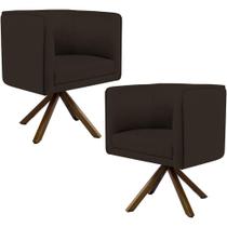 Kit 02 Poltronas Decorativa Base Giratória de Madeira Betina D02 Material Sintético Marrom C-34 - Lyam Decor