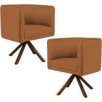 Kit 02 Poltronas Decorativa Base Giratória de Madeira Betina D02 Veludo Telha D-292 - Lyam Decor