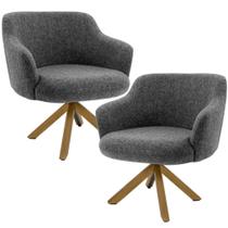 Kit 02 Poltronas Decorativa Base Giratória de Madeira Jade C06 Linho Chumbo D-469 - Lyam Decor Kit 02 Poltronas Decorativa Base Giratória de Madeira Jade C06 Linho Chumbo D-469 - Lyam Decor