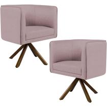 Kit 02 Poltronas Decorativa Base Giratória Madeira Betina D02 Veludo Rosê D-305 - Lyam Decor Kit 02 Poltronas Decorativa Base Giratória Madeira Betina D02 Veludo Rosê D-305 - Lyam Decor