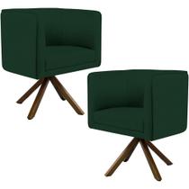 Kit 02 Poltronas Decorativa Base Giratória Madeira Betina D02 Veludo Verde Musgo D-303 - Lyam Decor Kit 02 Poltronas Decorativa Base Giratória Madeira Betina D02 Veludo Verde Musgo D-303 - Lyam Decor
