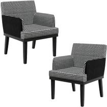 Kit 02 Poltronas Decorativa Base Tabaco Beatriz W01 Suede Pied Poule Material Sintético Preto - Lyam Decor Kit 02 Poltronas Decorativa Base Tabaco Beatriz W01 Suede Pied Poule Material Sintético Preto - Lyam Decor