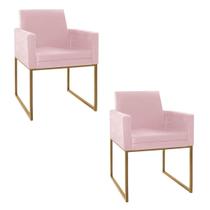 Kit 02 Poltronas Decorativa Bellinha Base de Ferro Dourado Suede Rosa Bebê - ADJ Decor