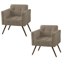 Kit 02 Poltronas Decorativa Bia Couro Bege 66 - Gran Belo Kit 02 Poltronas Decorativa Bia Couro Bege 66 - Gran Belo