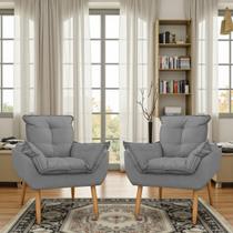 Kit 02 poltronas decorativa confortável Opala para sala, quarto, recepção e escritório - Cinza Claro - Porto Decor