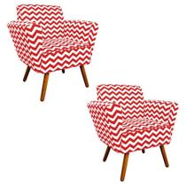 Kit 02 Poltronas Decorativa Dora Estampado Zig Zag Vermelho D79 - D'Rossi