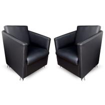 Kit 02 Poltronas Decorativa e Escritório Tilla Plus material sintético Preto - DS Móveis