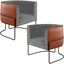 Kit 02 Poltronas Decorativa Fixa Base Aço Preto Betina D02 Pied Poule Material Sintético Camel - Lyam Decor Kit 02 Poltronas Decorativa Fixa Base Aço Preto Betina D02 Pied Poule Material Sintético Camel - Lyam Decor