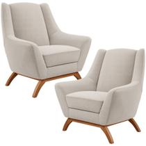 Kit 02 Poltronas Decorativa Fixa Base de Madeira Castanho Juliet D02 Bouclê Creme C-54 - Lyam Decor Kit 02 Poltronas Decorativa Fixa Base de Madeira Castanho Juliet D02 Bouclê Creme C-54 - Lyam Decor
