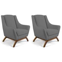 Kit 02 Poltronas Decorativa Fixa Base de Madeira Juliet D02 Linho Cinza C-416 - Lyam Decor Kit 02 Poltronas Decorativa Fixa Base de Madeira Juliet D02 Linho Cinza C-416 - Lyam Decor