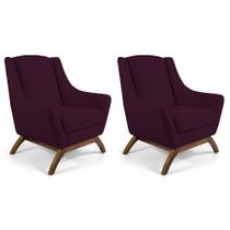 Kit 02 Poltronas Decorativa Fixa Base de Madeira Juliet D02 Veludo Roxo Grape D-292 - Lyam Decor Kit 02 Poltronas Decorativa Fixa Base de Madeira Juliet D02 Veludo Roxo Grape D-292 - Lyam Decor