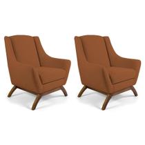 Kit 02 Poltronas Decorativa Fixa Base de Madeira Juliet D02 Veludo Telha C-262 - Lyam Decor