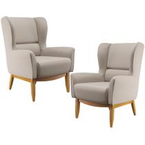 Kit 02 Poltronas Decorativa Fixa Base de Madeira Milena D02 Linho Bege C-107 - Lyam Decor Kit 02 Poltronas Decorativa Fixa Base de Madeira Milena D02 Linho Bege C-107 - Lyam Decor