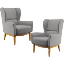 Kit 02 Poltronas Decorativa Fixa Base de Madeira Milena D02 Linho Cinza Escuro C-416 - Lyam Decor Kit 02 Poltronas Decorativa Fixa Base de Madeira Milena D02 Linho Cinza Escuro C-416 - Lyam Decor