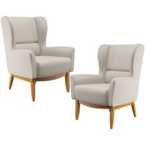 Kit 02 Poltronas Decorativa Fixa Base de Madeira Milena D02 Linho Cru C-443 - Lyam Decor Kit 02 Poltronas Decorativa Fixa Base de Madeira Milena D02 Linho Cru C-443 - Lyam Decor
