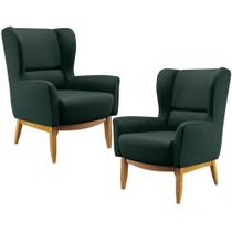 Kit 02 Poltronas Decorativa Fixa Base de Madeira Milena D02 Linho Verde C-117 - Lyam Decor Kit 02 Poltronas Decorativa Fixa Base de Madeira Milena D02 Linho Verde C-117 - Lyam Decor