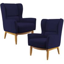 Kit 02 Poltronas Decorativa Fixa Base de Madeira Milena D02 Veludo Azul Marinho D-304 - Lyam Decor Kit 02 Poltronas Decorativa Fixa Base de Madeira Milena D02 Veludo Azul Marinho D-304 - Lyam Decor