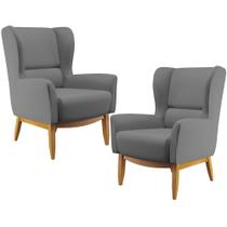 Kit 02 Poltronas Decorativa Fixa Base de Madeira Milena D02 Veludo Cinza D-317 - Lyam Decor Kit 02 Poltronas Decorativa Fixa Base de Madeira Milena D02 Veludo Cinza D-317 - Lyam Decor