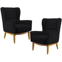 Kit 02 Poltronas Decorativa Fixa Base de Madeira Milena D02 Veludo Preto C-300 - Lyam Decor Kit 02 Poltronas Decorativa Fixa Base de Madeira Milena D02 Veludo Preto C-300 - Lyam Decor