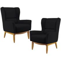 Kit 02 Poltronas Decorativa Fixa Base de Madeira Milena D02 Veludo Preto D-300 - Lyam Decor Kit 02 Poltronas Decorativa Fixa Base de Madeira Milena D02 Veludo Preto D-300 - Lyam Decor