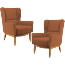 Kit 02 Poltronas Decorativa Fixa Base de Madeira Milena D02 Veludo Telha D-292 - Lyam Decor