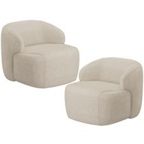 Kit 02 Poltronas Decorativa Fixa Orgânica Para Sala Living Barolo L06 Linho Bege Escuro - Lyam Decor