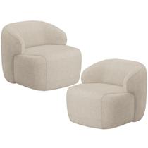 Kit 02 Poltronas Decorativa Fixa Orgânica Para Sala Living Barolo L06 Linho Bege Escuro - Lyam Decor