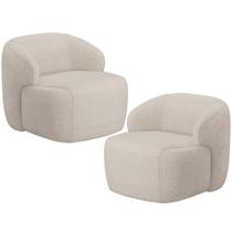 Kit 02 Poltronas Decorativa Fixa Orgânica Para Sala Living Barolo L06 Linho Bege - Lyam Decor