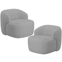 Kit 02 Poltronas Decorativa Fixa Orgânica Para Sala Living Barolo L06 Linho Cinza - Lyam Decor