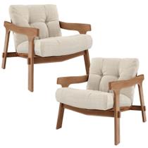 Kit 02 Poltronas Decorativa Fixa Para Sala Living Ikary L02 Canela Linho Palha - Lyam Decor