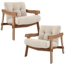 Kit 02 Poltronas Decorativa Fixa Para Sala Living Ikary L02 Canela Linho Palha - Lyam Decor