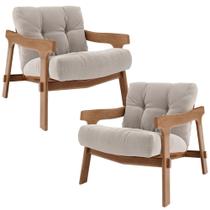 Kit 02 Poltronas Decorativa Fixa Para Sala Living Ikary L02 Canela Prime Bouclê Bege Escuro - Lyam Decor