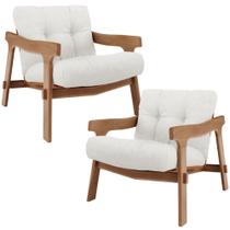 Kit 02 Poltronas Decorativa Fixa Para Sala Living Ikary L02 Canela Prime Bouclê Branco - Lyam Decor
