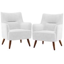 Kit 02 Poltronas Decorativa Fixa Pés de Madeira Isabella D02 Corano Branco C-12 - Lyam Decor