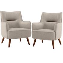 Kit 02 Poltronas Decorativa Fixa Pés de Madeira Isabella D02 Linho Bege C-107 - Lyam Decor Kit 02 Poltronas Decorativa Fixa Pés de Madeira Isabella D02 Linho Bege C-107 - Lyam Decor