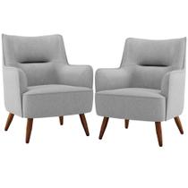 Kit 02 Poltronas Decorativa Fixa Pés de Madeira Isabella D02 Linho Cinza D-315 - Lyam Decor Kit 02 Poltronas Decorativa Fixa Pés de Madeira Isabella D02 Linho Cinza D-315 - Lyam Decor